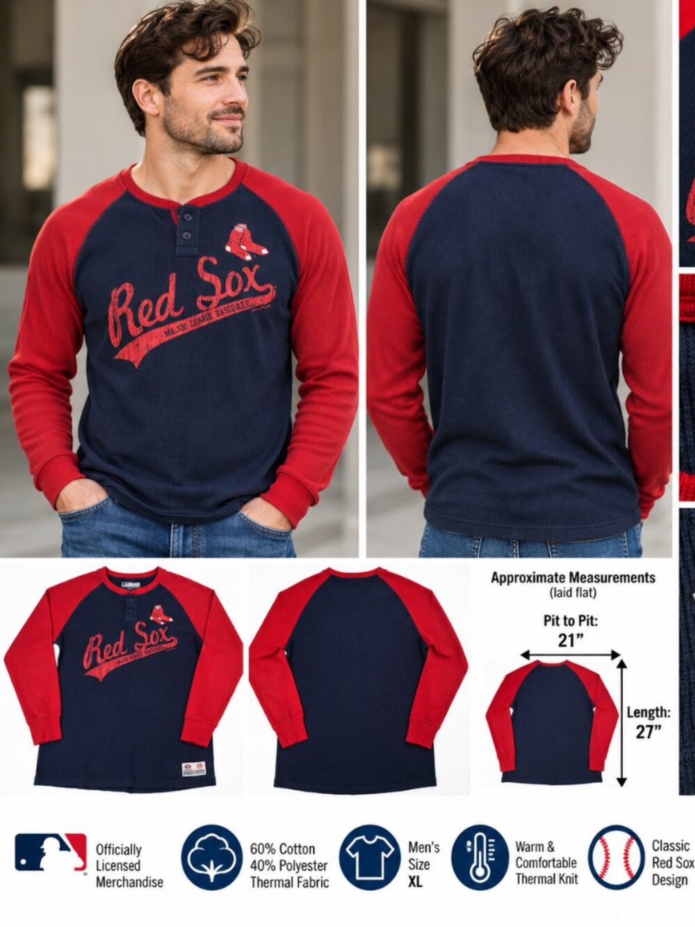 Boston Red Sox MLB True Fan Thermal Henley – Men’s XL